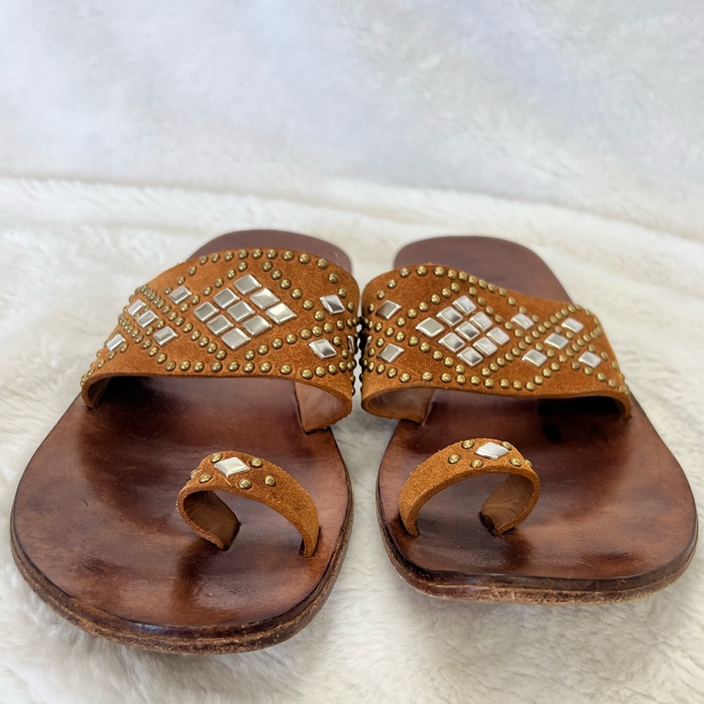 Embellished Tan Leather Sandals - Picture 8 of 10